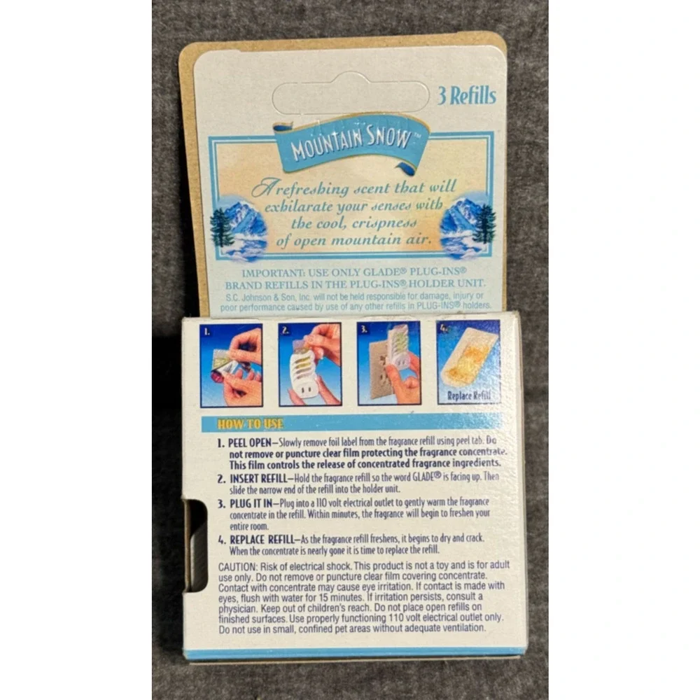 Vintage 1999 Glade Plug Ins Refill Mountain Snow - 3ct